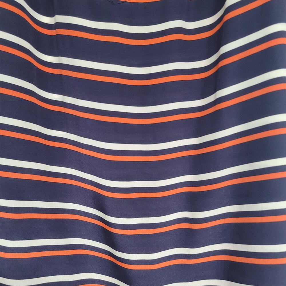 J. Crew Orange Blue White Stripe Short Sleeve Key Hole Front Silk Dress Size 4 - Picture 2 of 5